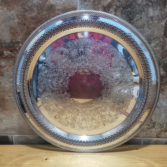 VTG WM Rogers 172 Round Metal Serving Platter 15" - Picture 4 of 16